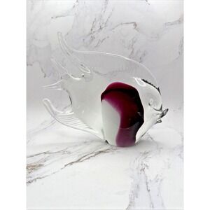 Murano Fish Art Glass 9"  Burgundy Hand Blown Tropical Sculpture Sommerso